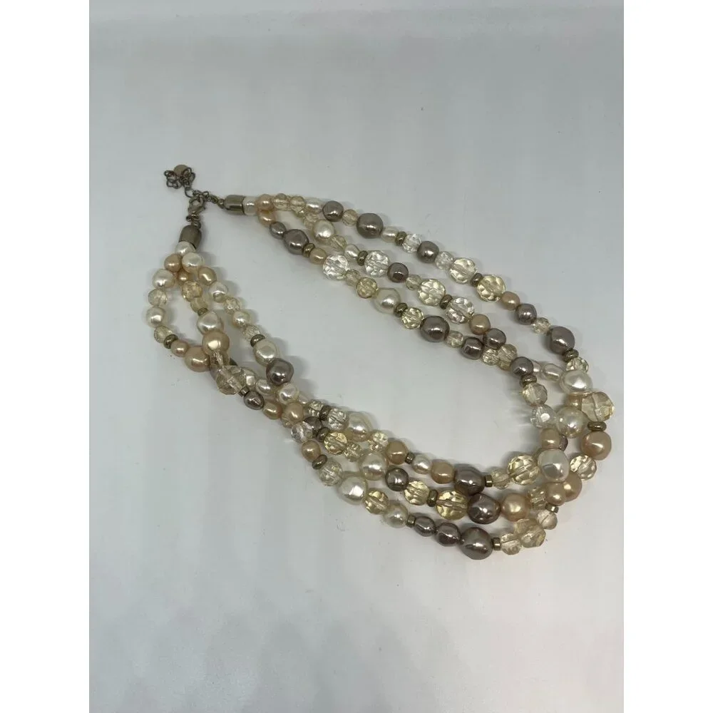 Lauren Conrad Neutral Multi Strand Faux Pearl Beaded Adjustable Necklace Choker - Picture 3 of 5